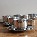 Set of 6 Casalinghi stainless steel cups and saucers, vintage Italian design