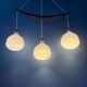 Teak wood and opaline glass chandelier 512 by Uno & Östen Kristiansson for Luxus, Sweden