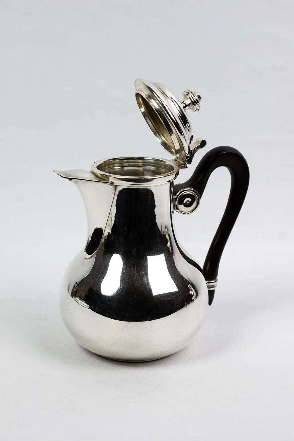 Christofle Gallia selfish coffee pot in silver-plated metal with a wooden handle