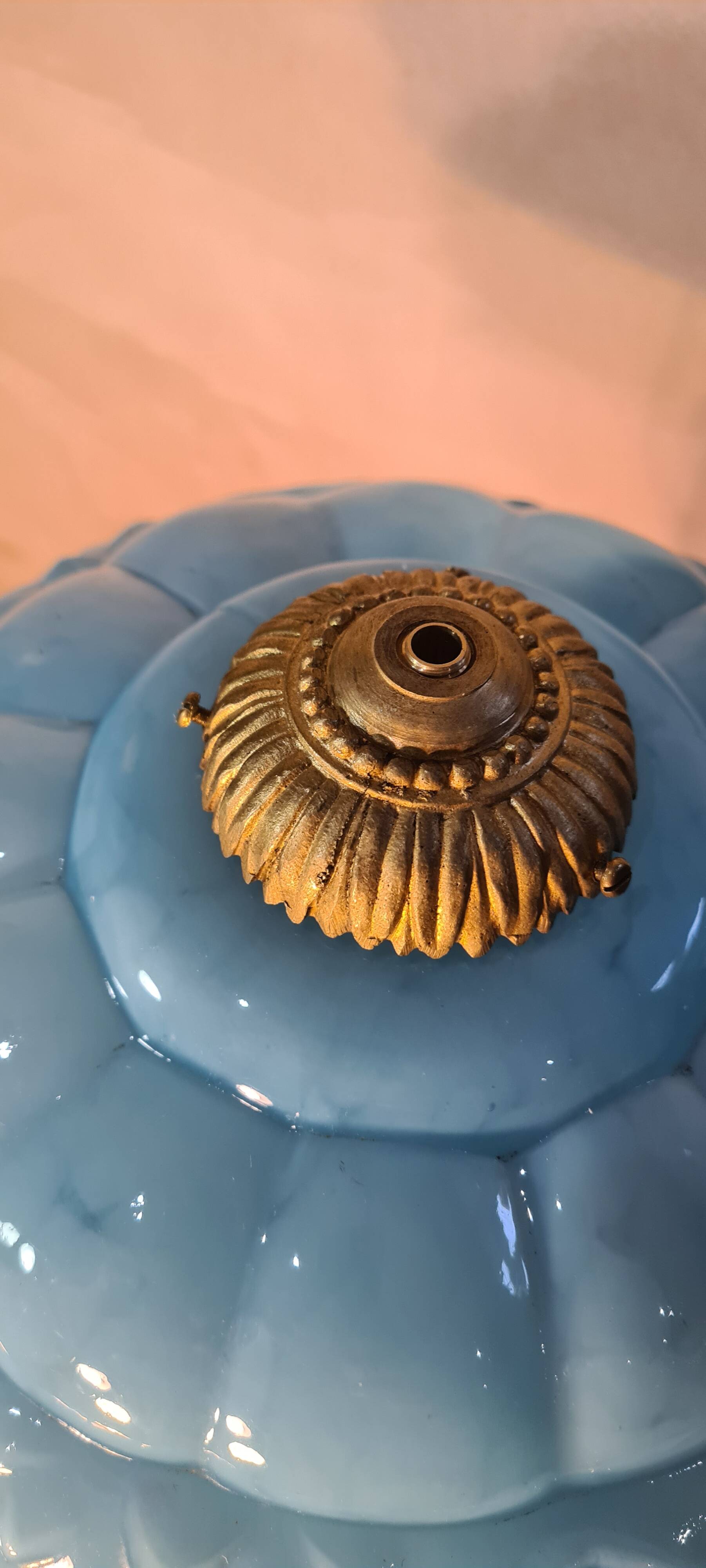 Bronze and blue opaline lamp 42x24