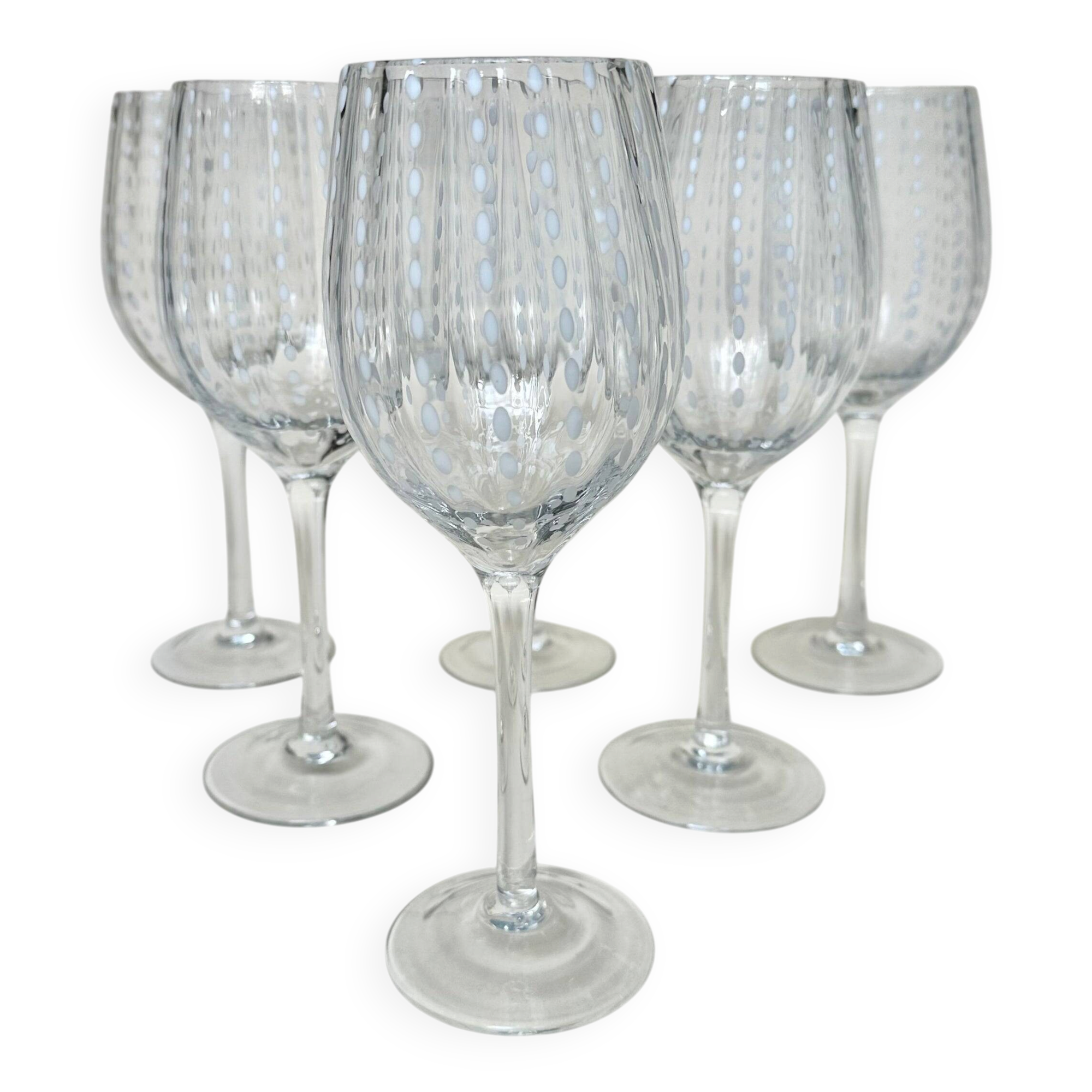 Set of six speckled white wine glasses