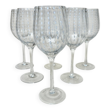 Set of six speckled white wine glasses