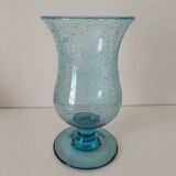 Photophore en verre bullé bleu, style Biot