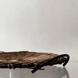 Plateau / corbeille en métal et rotin