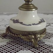 French Vintage Decorative Silver Metal and Porcelain Shaded Table Lamp