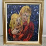 Tableau de Maurice Henry D'ANTY, portrait d'une mère et sa fille