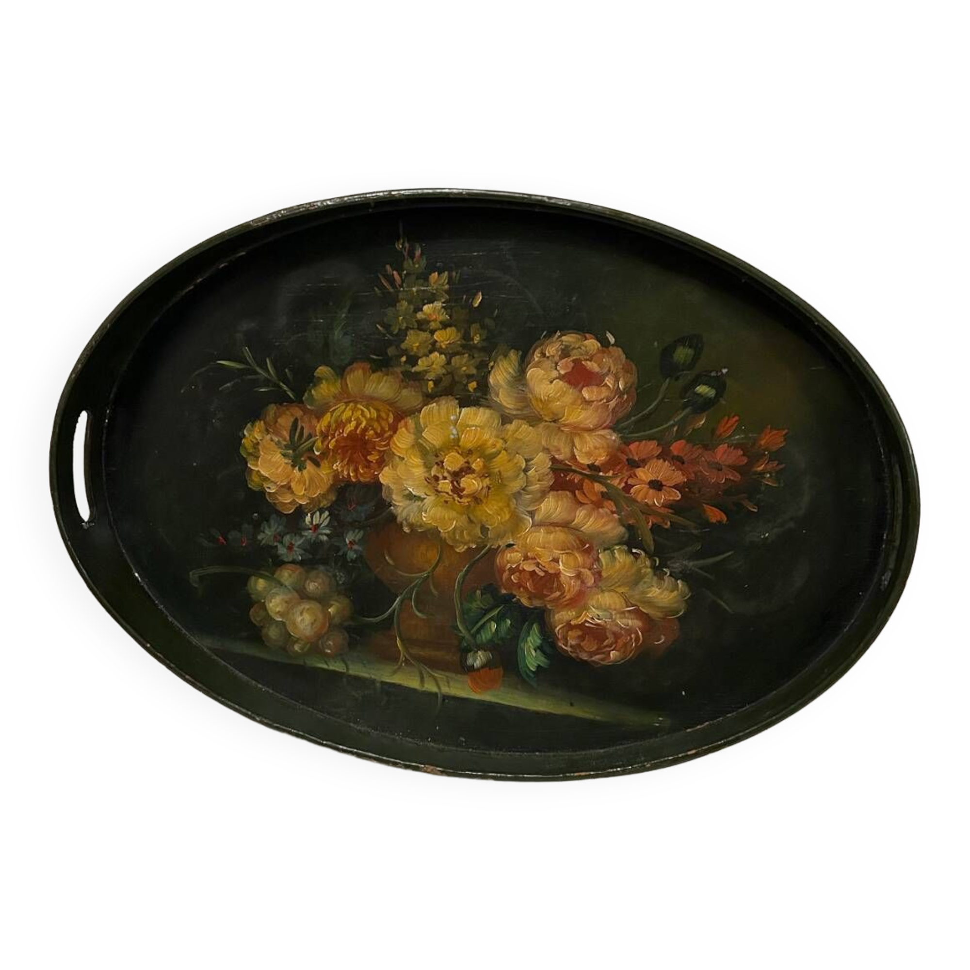 Still life painted wood tray