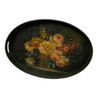 Still life painted wood tray