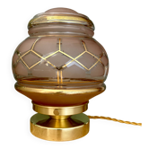 Vintage Art Deco globe table lamp in pink and gold glass.