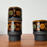 Mid-century brutalist West German pottery punch bowl and cups by WGP of Dümler & Breiden, 1960s, set of 10.