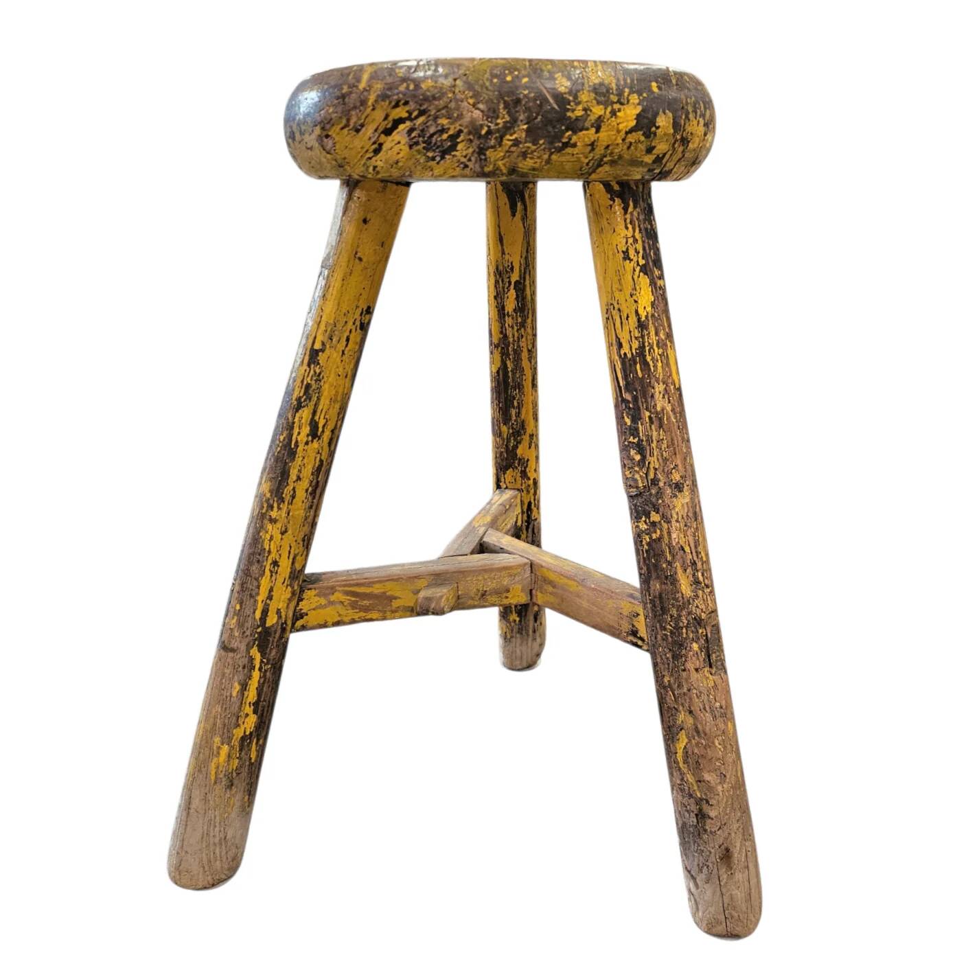Primitive wooden tripod stool / height 52 cm