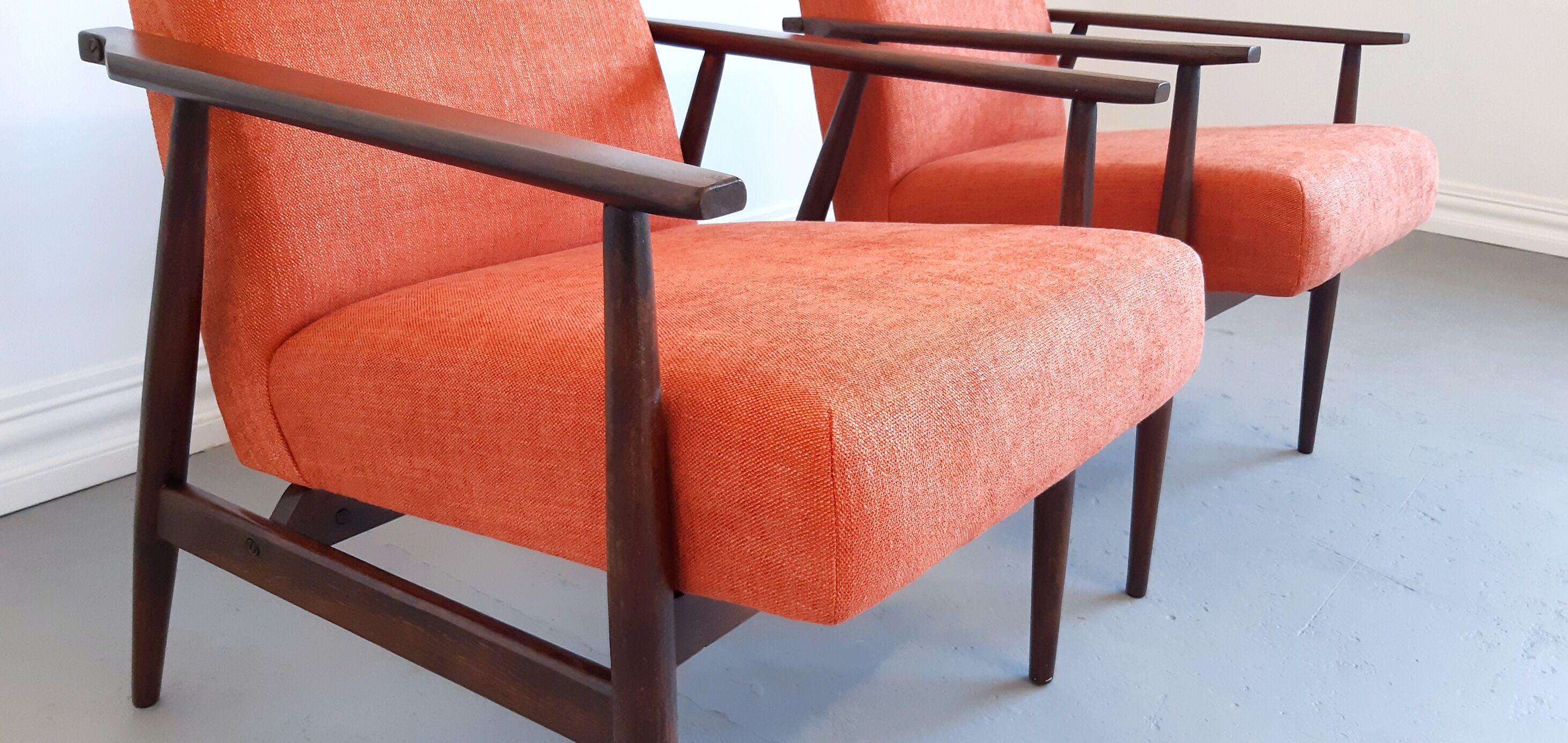 1960 Henryk Lis mid century armchair in rusty orange