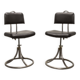 Pair of French Army telegraph operator's swivel chairs, new leather