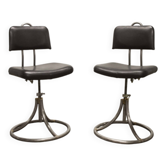 Pair of French Army telegraph operator's swivel chairs, new leather