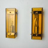Pair of brown Veca wall lights, beveled glass, Italy 1970