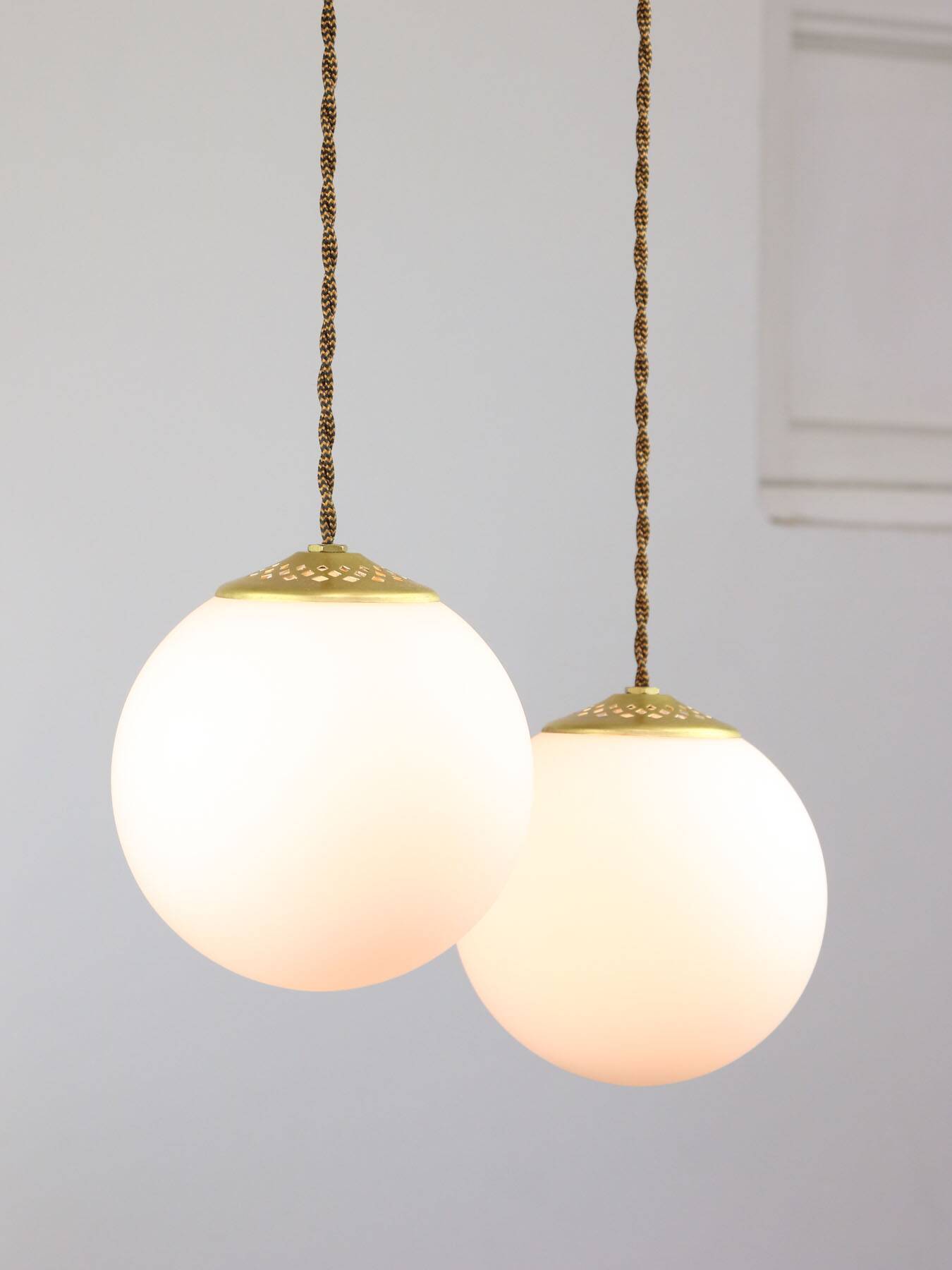 Mid-Century Italian Brass & Opaline Cluster of Lamps