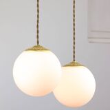 Mid-Century Italian Brass & Opaline Cluster of Lamps