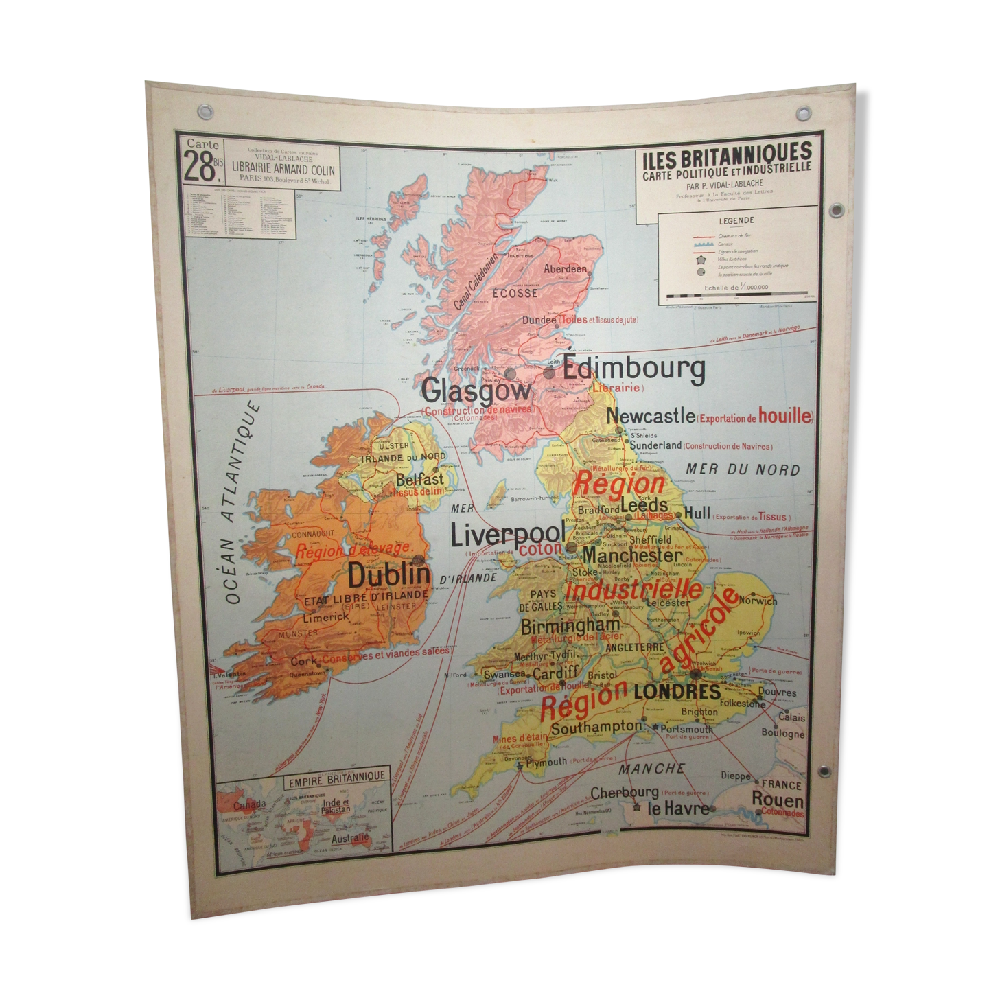 Map British Islands United Kingdom vidal lablache 60s