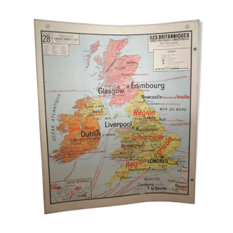 Map British Islands United Kingdom vidal lablache 60s