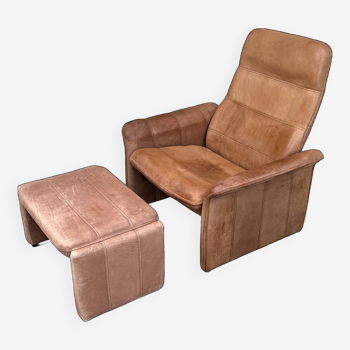 Vintage Ds 50 leather lounge chair and ottoman by De Sede, 1970s