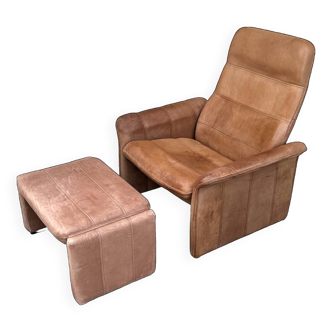 Vintage Ds 50 leather lounge chair and ottoman by De Sede, 1970s