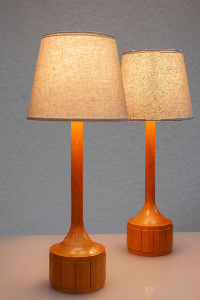 Lampes de table en chêne scandinave d'Elpe, ensemble de 2
