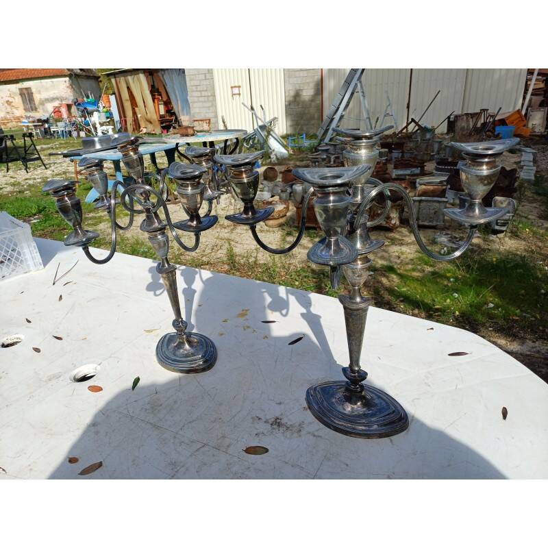 Pair of silver-plated metal candlesticks