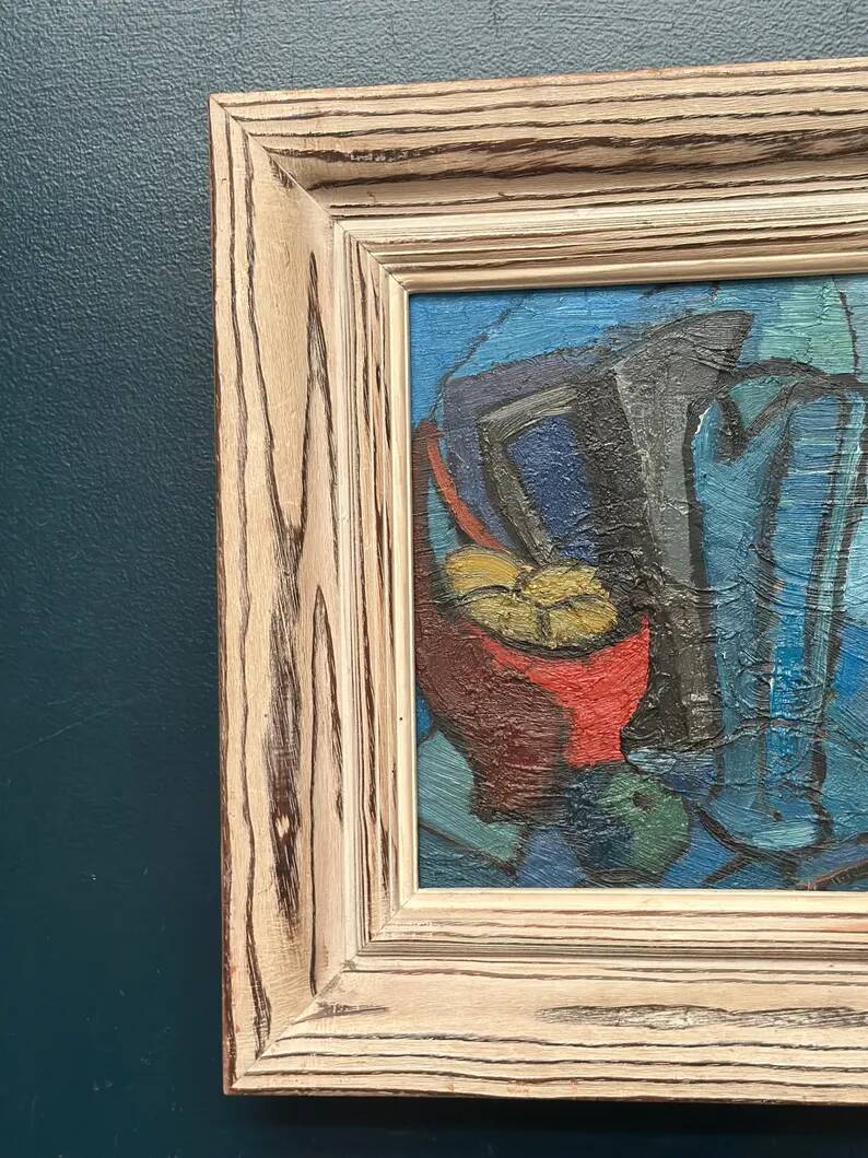 Original Swedish Oil on Panel - 'Still Life with Jugs and Fruits' by Stig Thiderman - Signed - Vintage - Framed