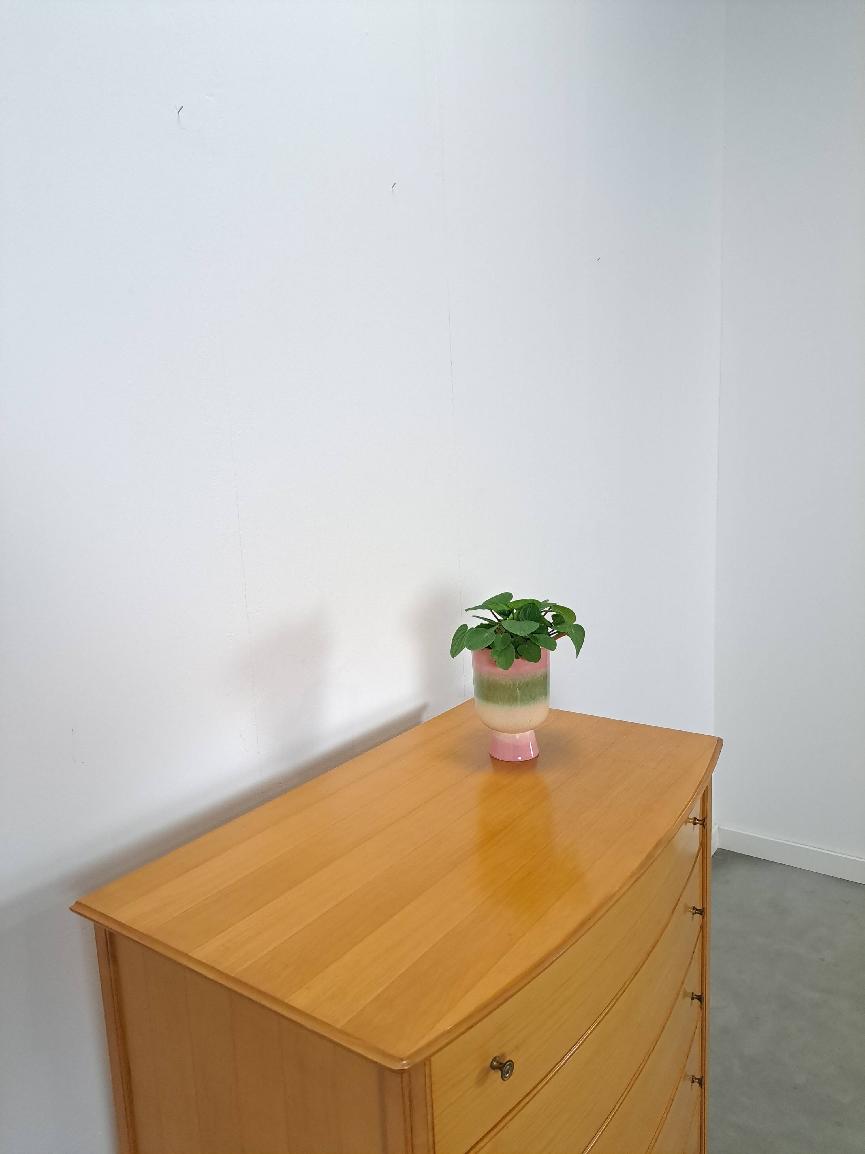 Mid-Century hoge gebogen ladekast met 6 lades