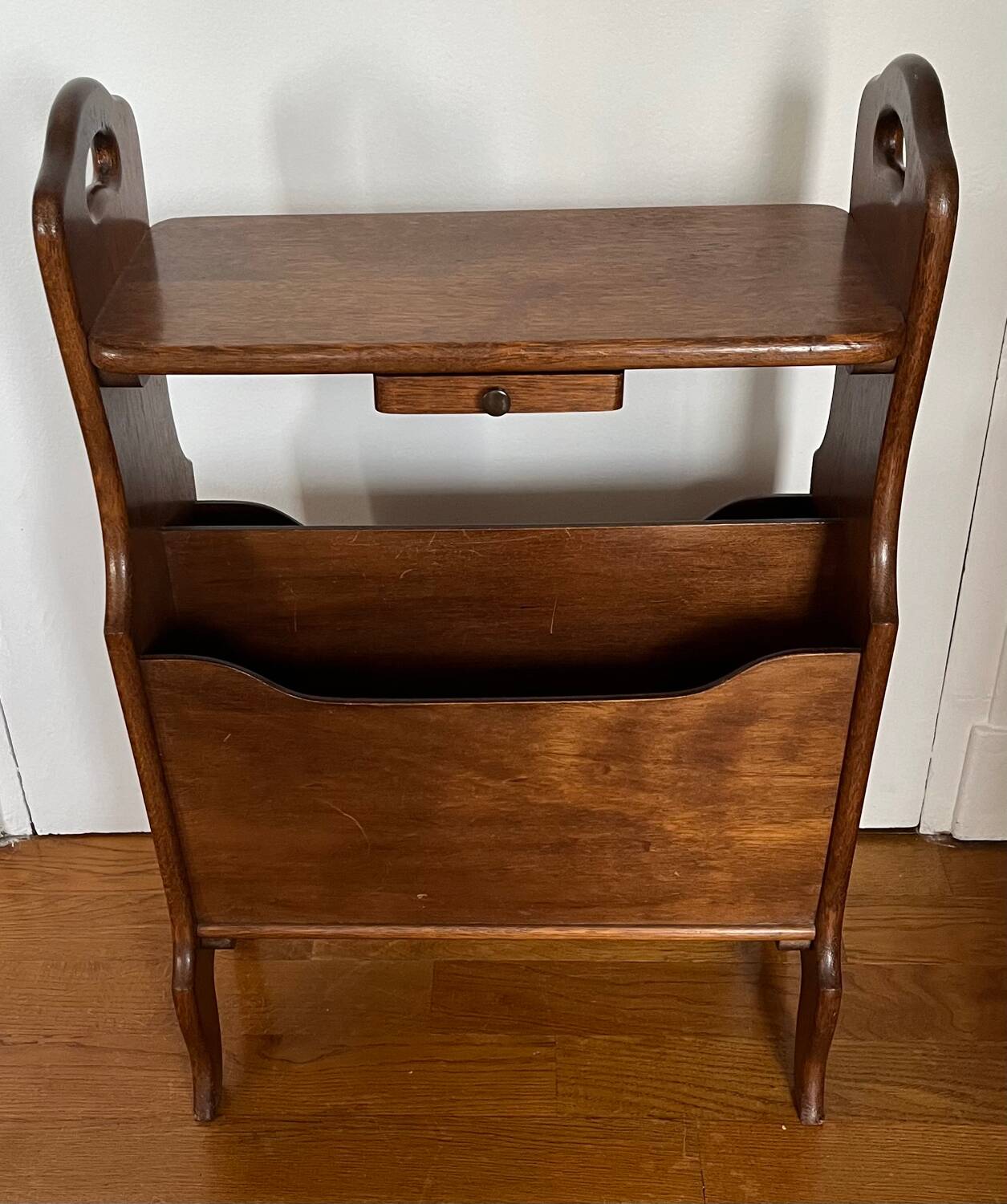 Vintage wooden end table magazine holder