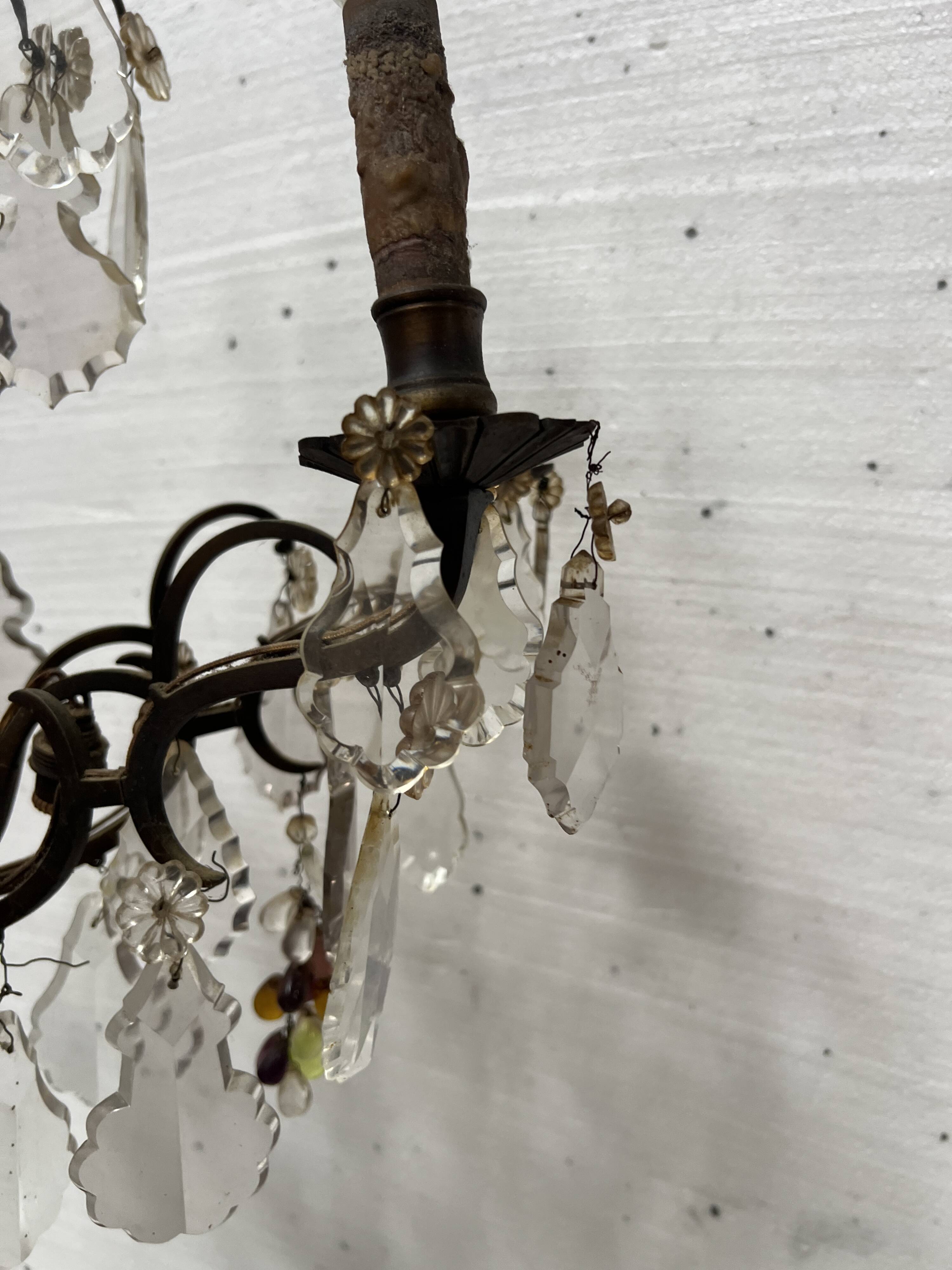 Louis XV style chandelier with pendants and colored glass fruits, 20th century