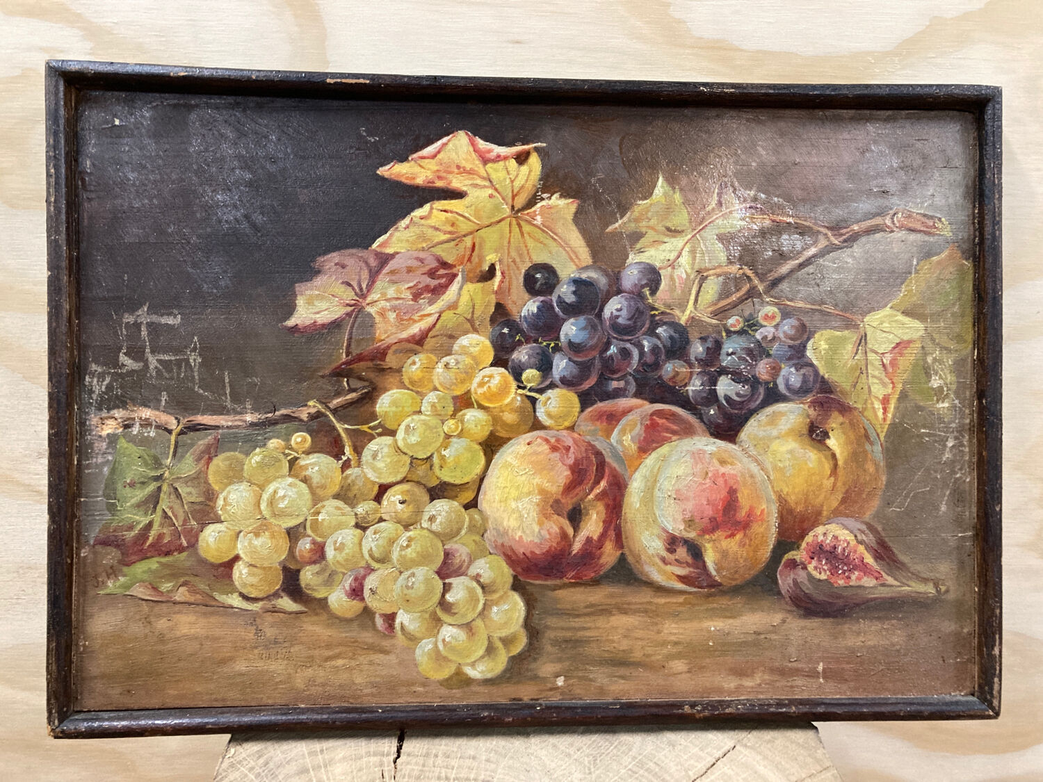 Still life on wood painted in oil 19th