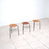 Stackable 3-legged stools in teak / metal