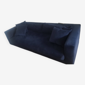 Canape velour bleu 3 places - PANAC