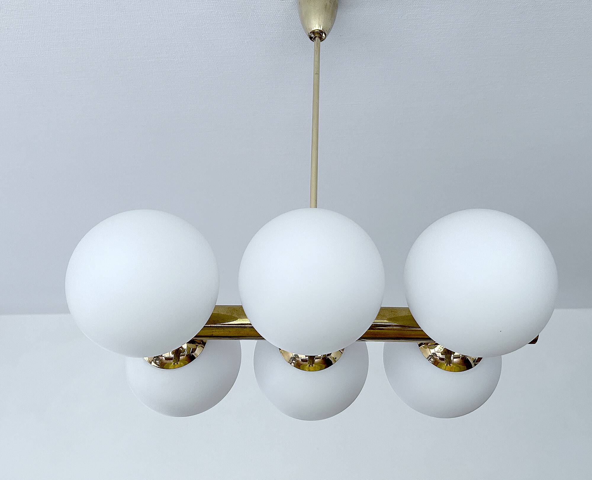 Vintage Glass Brass  Pendant Light, 1950s