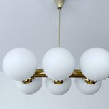Suspension vintage en verre et laiton, années 1950