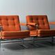 Pair of Karl Erik Ekselius armchair, in orange and chrome Kadrat fabric