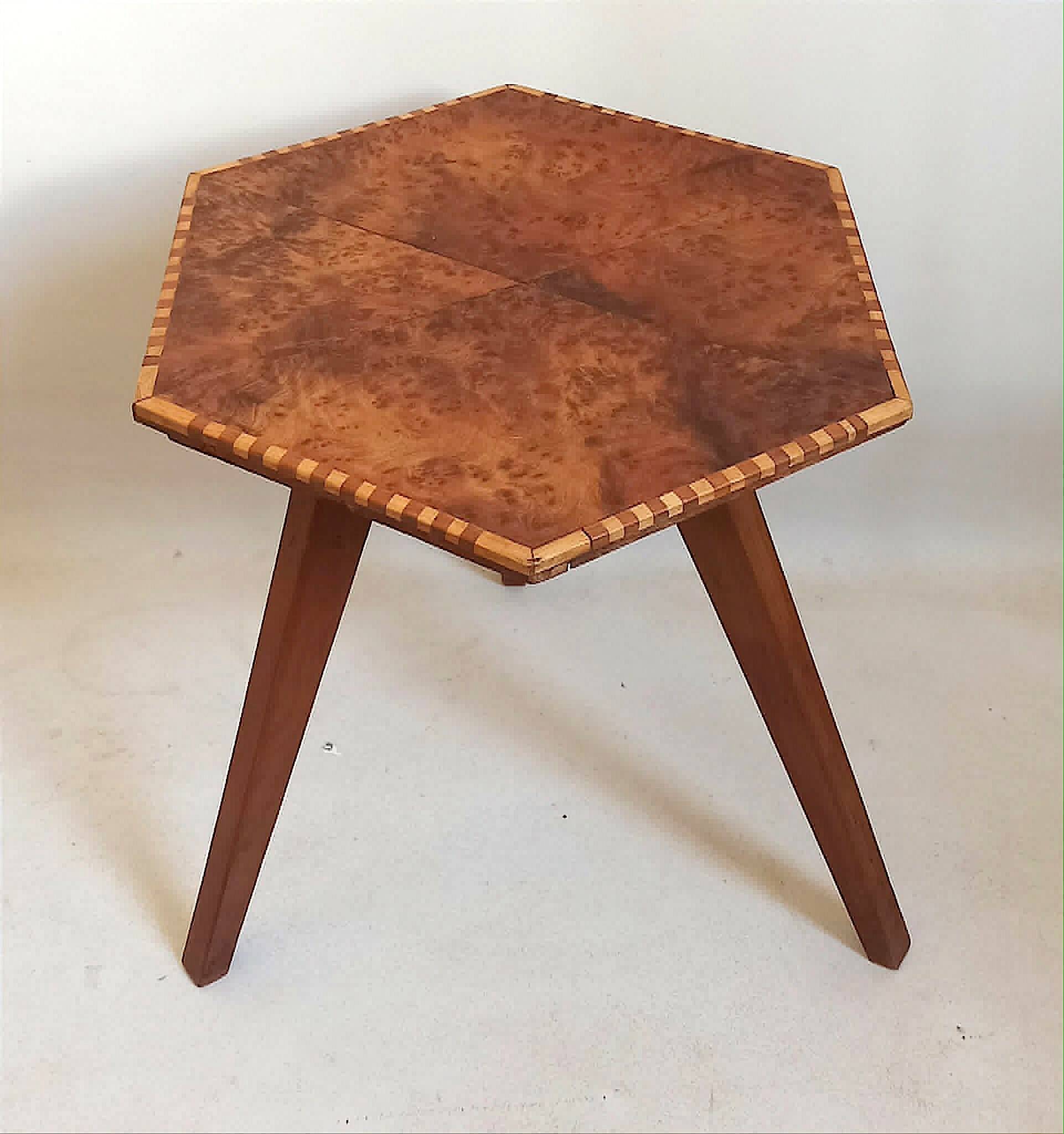 Octagonal tripod side table 1960s Height 39 cm