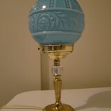 Lampe vintage art-déco pied doré et globe bleu