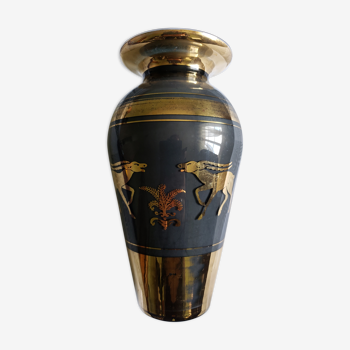 Vase art déco gazelle antilope verre églomisé noir & or