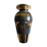 VASE,art deco,gazelle, antelope, scalloped glass,black and gold