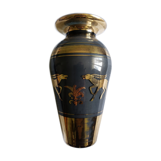 Vase art déco gazelle antilope verre églomisé noir & or