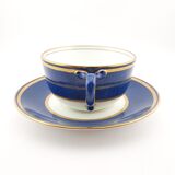 Antique Wedgwood teacup and saucer, bone china. Powder blue and gold English cup and saucer, 1900s