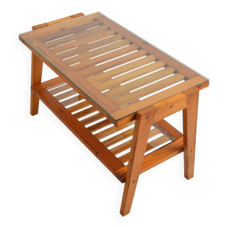 Table basse / Table d’appoint en pin double plateau 1970s