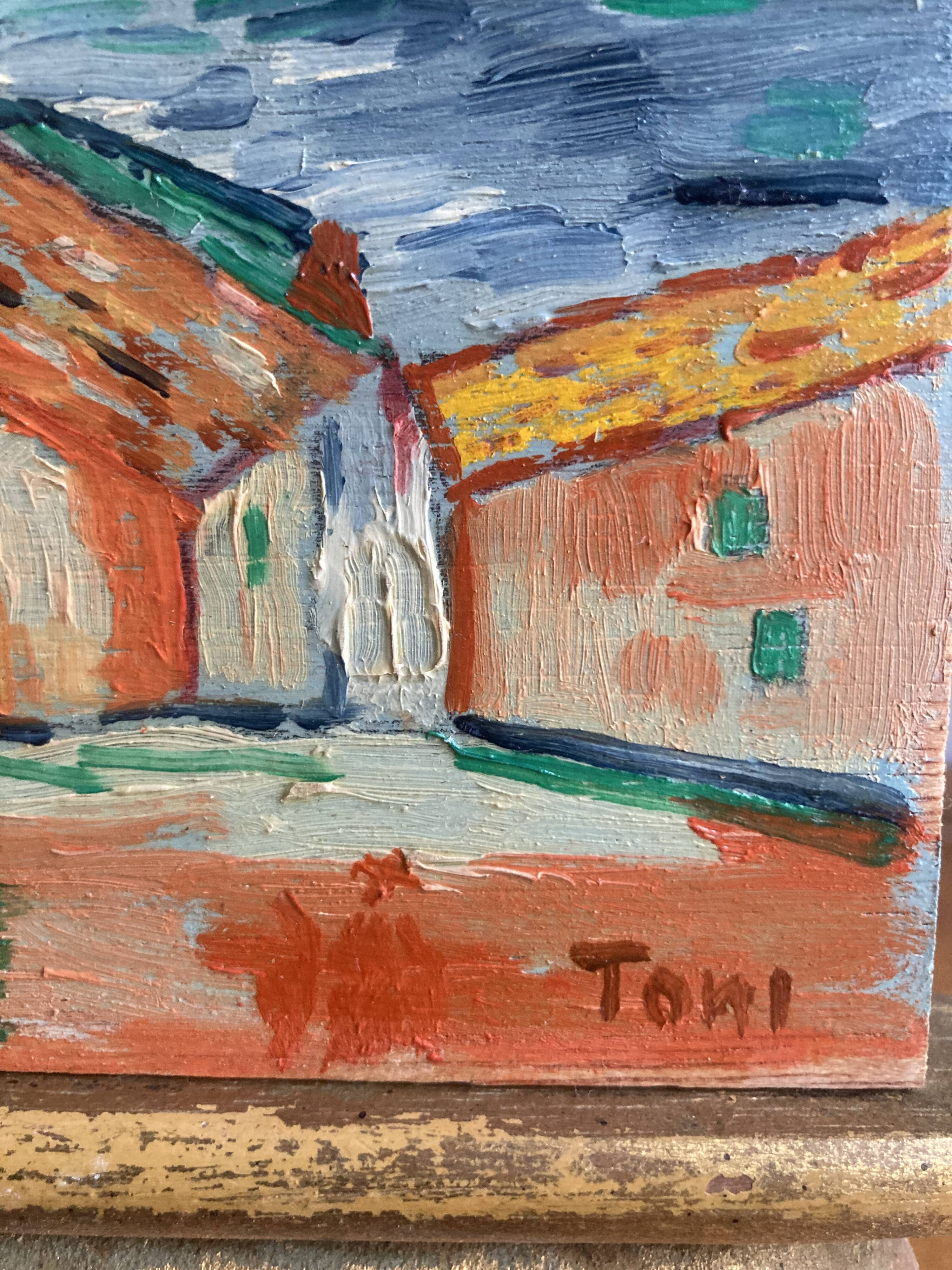 Vintage French painting. Oil on board.