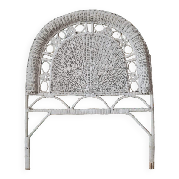 Tête de lit vintage en osier et rotin, meuble peacock ancien pour chambre à coucher