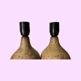 Set of 2 handmade vintage table lamps from denmark | brown dotted colored scandinavian ceramic lamps