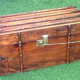 Antique travel chest Wood studded / wrapped in leather Brass lock with key (functional)