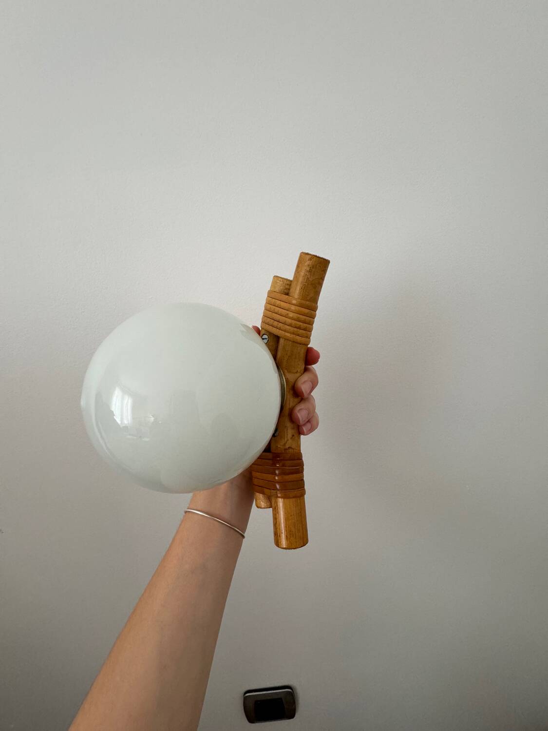 Rattan and opaline wall light