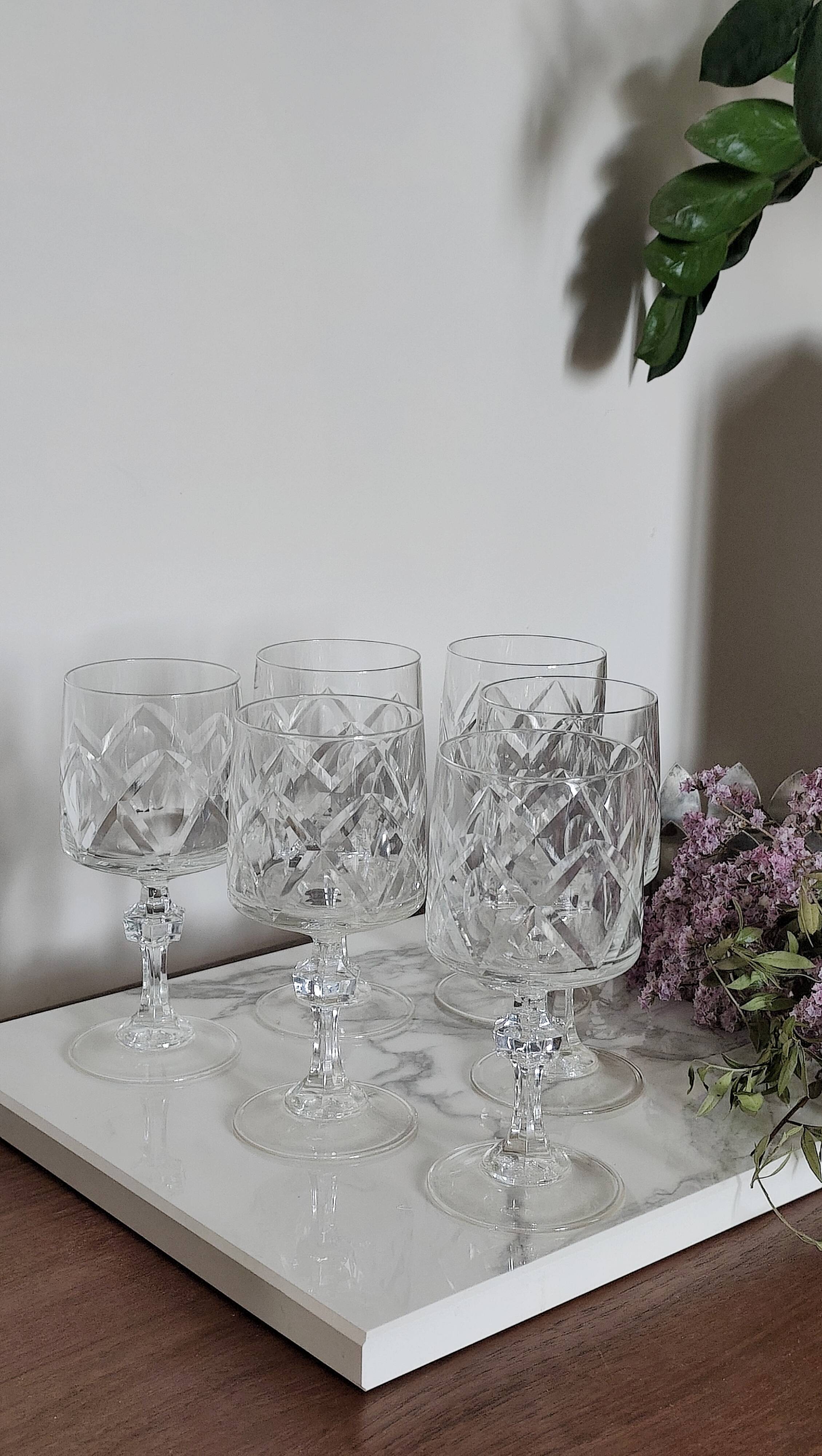 6 stemmed cut crystal water glasses